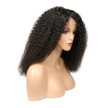 Frontal Lace wig 13x4 Kinky Curl Brazilian Remy Avec Baby Hair dens...