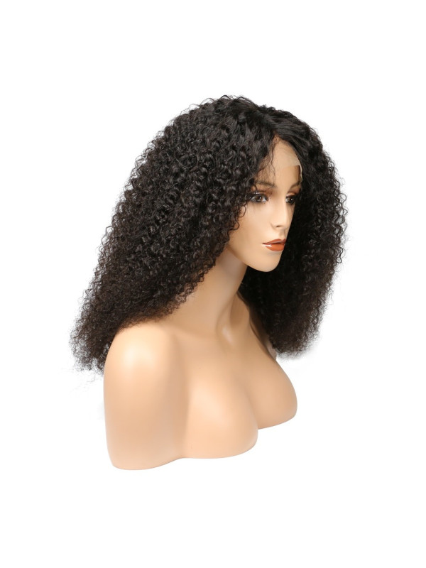 Frontal Lace wig 13x4 Kinky Curl Brazilian Remy Avec Baby Hair dens...