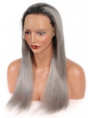 Frontal Lace wig 13X4 100% cheveux brésilien lisse 1b/grey avec baby hair 