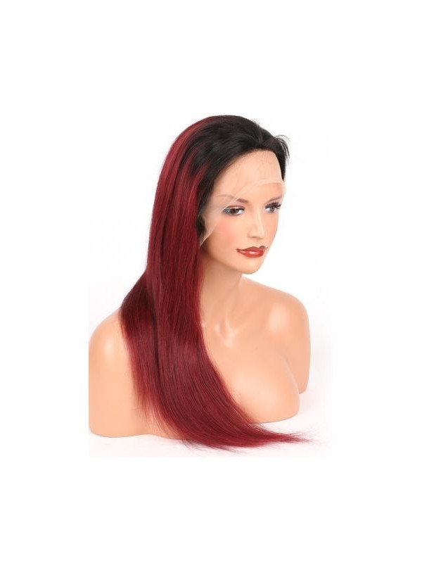 Frontal Lace wig 13X4 100% cheveux brésilien Remy lisse 1b/99J avec baby hair 