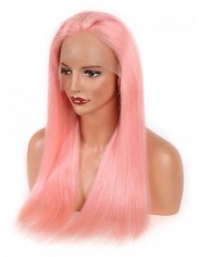 Frontal Lace wig 13X4 100% cheveux brésilien Remy lisse pink avec baby hair densité 180