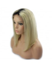 Frontal Lace wig 13x4 bob ombré 1B/613 Brazilian Remy Avec Baby Hair densité 180