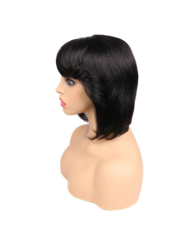 Perruques Courte à Frange Droite 100% cheveux humains