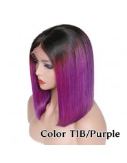 Frontal Lace wig 13x4 Lisse Brazilian Remy Hair Avec Baby Hair 1b/purple