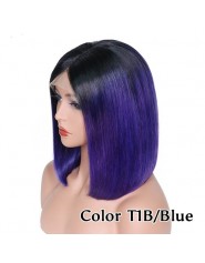 Frontal Lace wig 13x4 Lisse Brésilien Remy Hair Avec Baby Hair 1b/blue 