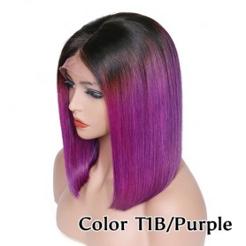 Frontal Lace wig 13x4 Lisse Brazilian Remy Hair Avec Baby Hair 1b/purple 