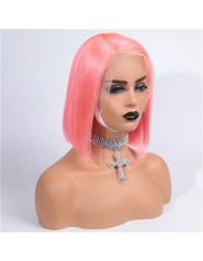 Frontal Lace wig Lisse Brésilien Remy Hair Avec Baby Hair pink