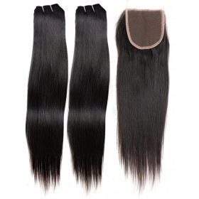 Tissage brésilien 100% naturel cheveux humains lisses x2 et closure x1