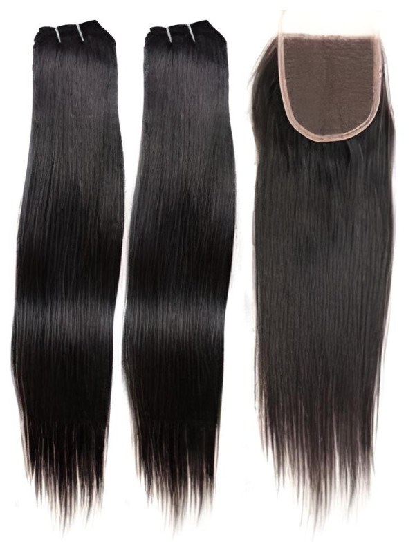 Tissage brésilien 100% naturel cheveux humains lisses x2 et closure x1