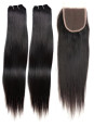 Tissage brésilien 100% naturel cheveux humains lisses x2 et closure x1