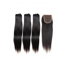 Tissage brésilien 100% naturel cheveux humains lisses x3 et closure x1