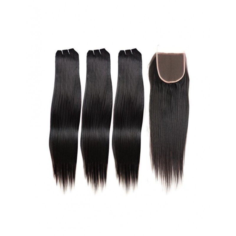 Tissage brésilien 100% naturel cheveux humains lisses x3 et closure x1