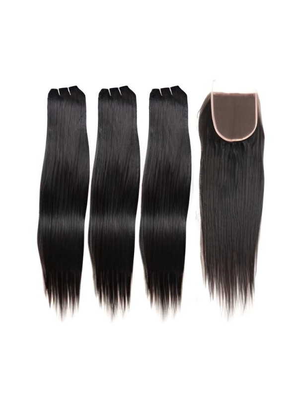 Tissage brésilien 100% naturel cheveux humains lisses x3 et closure x1