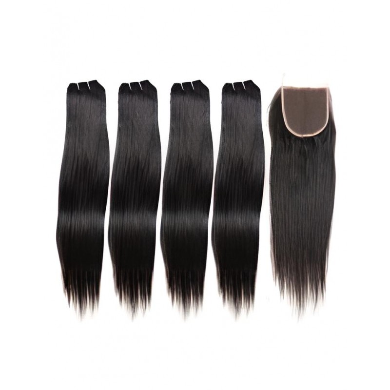 Tissage brésilien 100% naturel cheveux humains lisses x4 et closure x1