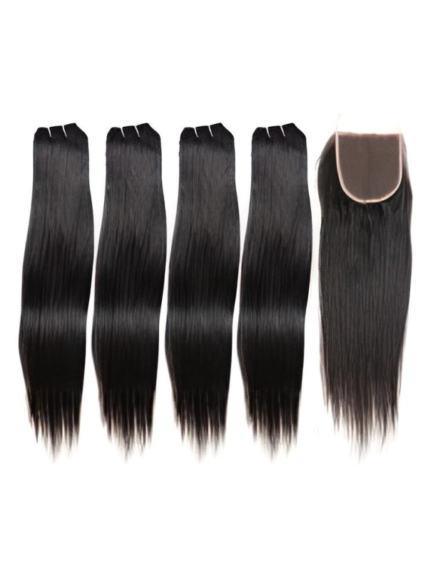 Tissage brésilien 100% naturel cheveux humains lisses x4 et closure x1