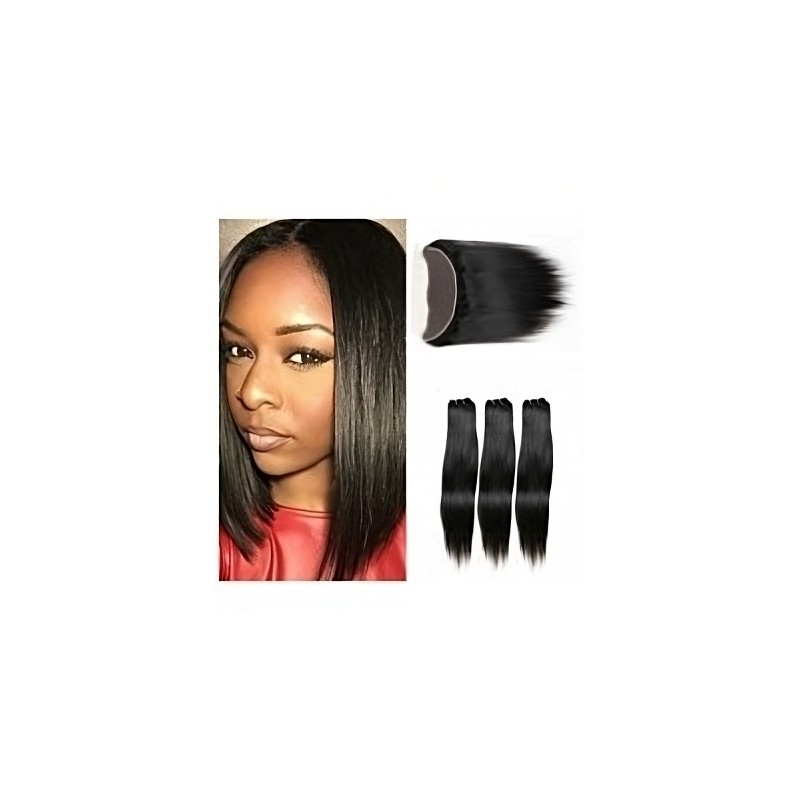 Tissage brésilien 100% naturel cheveux humains lisses x3 et closure x1