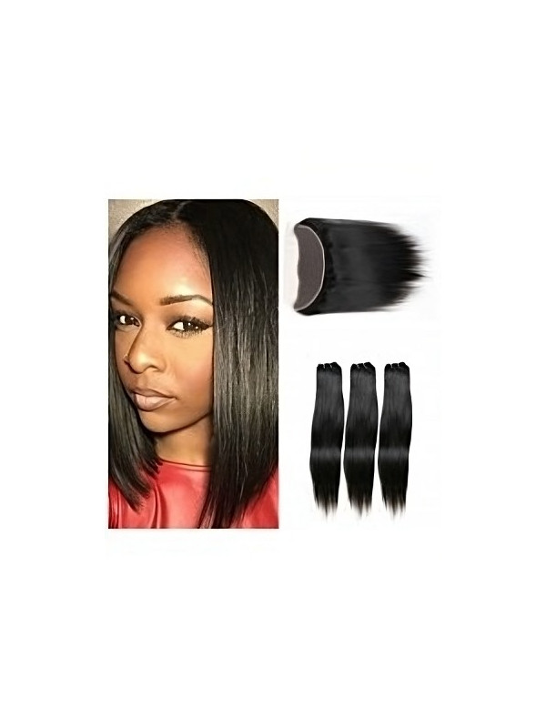 Tissage brésilien 100% naturel cheveux humains lisses x3 et closure x1